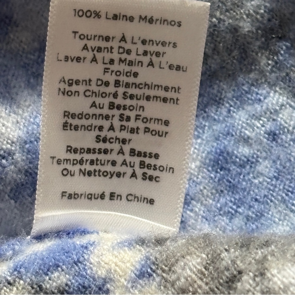 100% Merino Wool 3/4 Sleeve Open Cardigan Women's Blue And Tan Talbots - Picture 4 of 10